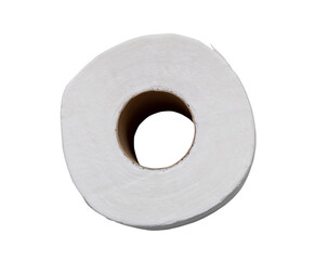 Top view of single tissue paper roll for use in toilet or restroom with hollow in the middle isolated on white background with clipping path.