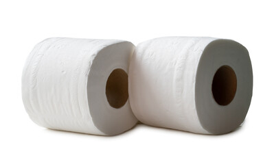 two rolls of white tissue paper or napkin isolated on white background with clipping path and shadow in png file format