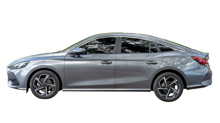 Luxurious gray sedan sportcar isolated on white background with clipping path