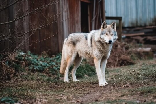a wolf roams the farm in search of food. Generative AI
