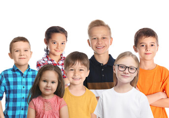 Group of different cheerful children on white background