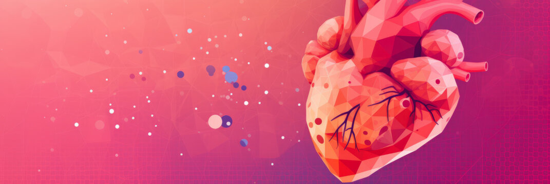 stylized image of a human heart composed of intricate lines and dots, symbolizing cardiology and heart health, on a vibrant pink background
