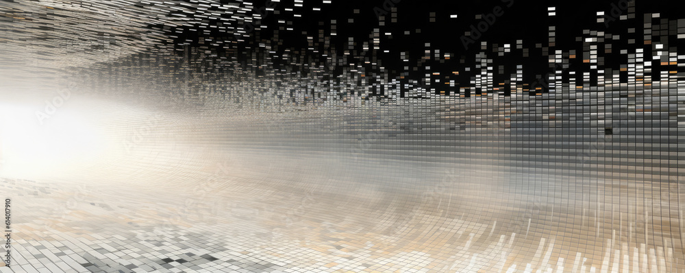 Wall mural an abstract panoramic representation of white binary code flowing in a vast digital space, symbolizi