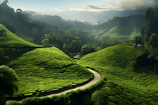 Roads on tea plantations. made with Generative AI
