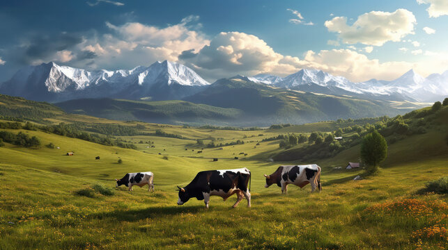 Incredibly beautiful pastures Plains and mountains. Generative AI 