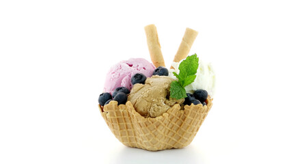 Ice cream scoops in wafer bowl