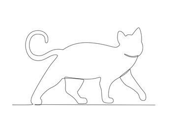 A cat walks with big steps. International cat day one-line drawing