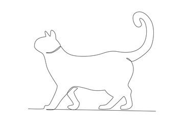 Side view of a cat facing up. International cat day one-line drawing