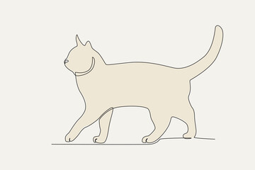 Color illustration of a cat walking. International cat day one-line drawing
