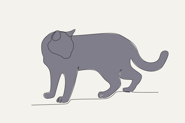 Colored illustration of a cat looking down. International cat day one-line drawing
