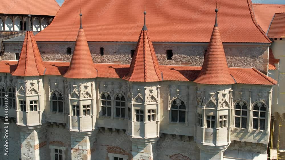 Wall mural aerial drone view of the corvin castle facade located in hunedoara, romania