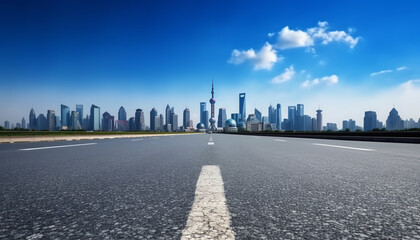 Fototapeta na wymiar Generative AI Asphalt road ground and city skyline with bridge building in Suzhou, China.