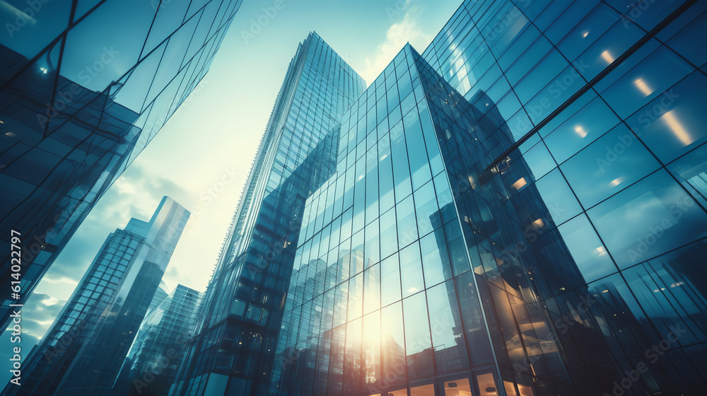 Poster generative ai cityscape office buildings with modern corporate architecture - business and success c