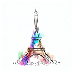 Fototapeta na wymiar Parisian Charm: Eiffel Tower Watercolor Illustration, Generative AI