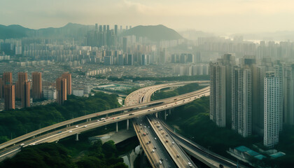 Fototapeta na wymiar Generative AI The expressway and the modern city skyline are in Chongqing, China.