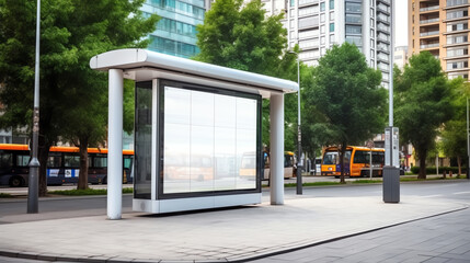 Fototapeta na wymiar Generative AI Bus Stop. Empty Design Template for Branding. Vector Illustration