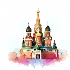 Kremlin's Artistic Legacy: Watercolor Illustration, Generative AI