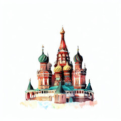 Iconic Moscow Landmark: Watercolor Illustration, Generative AI