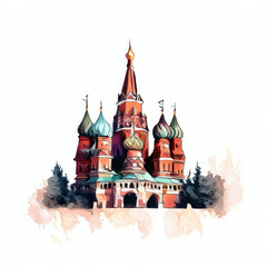 Iconic Russian Architecture: Watercolor Illustration, Generative AI
