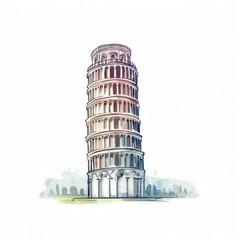 Pisa Dreams: Watercolor Illustration of Leaning Tower of Pisa, Generative AI