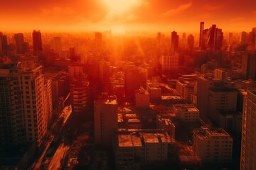 Obraz premium Hot weather, summer, intense heat. Bright sun, heat waves, global warming. Burning sun, dangerous heat, high temperature. Problem of modern time period. Future thinking.