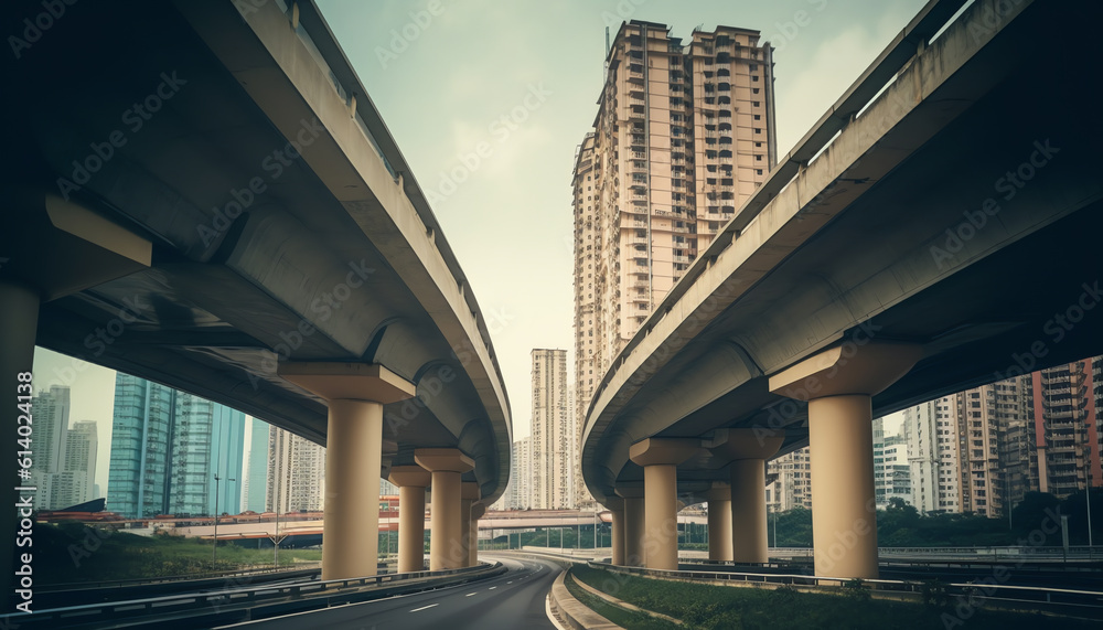 Poster generative ai empty road with city skyline in hong kong china