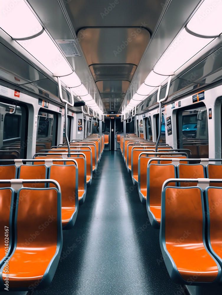 Poster generative ai interior design of a modern bus. empty bus interior. public transport in the city. pas