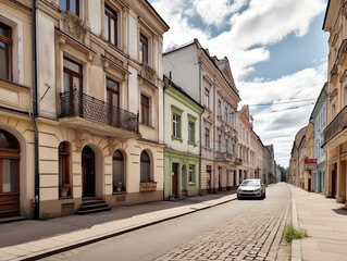 Fototapeta na wymiar Generative AI PRAGUE, CZECHIA - MAY 31, 2023: empty street in the centre of Prague