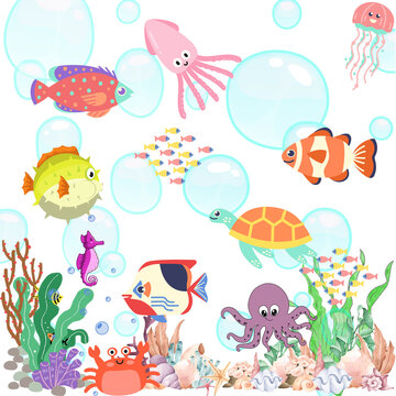 set of cartoon under the sea