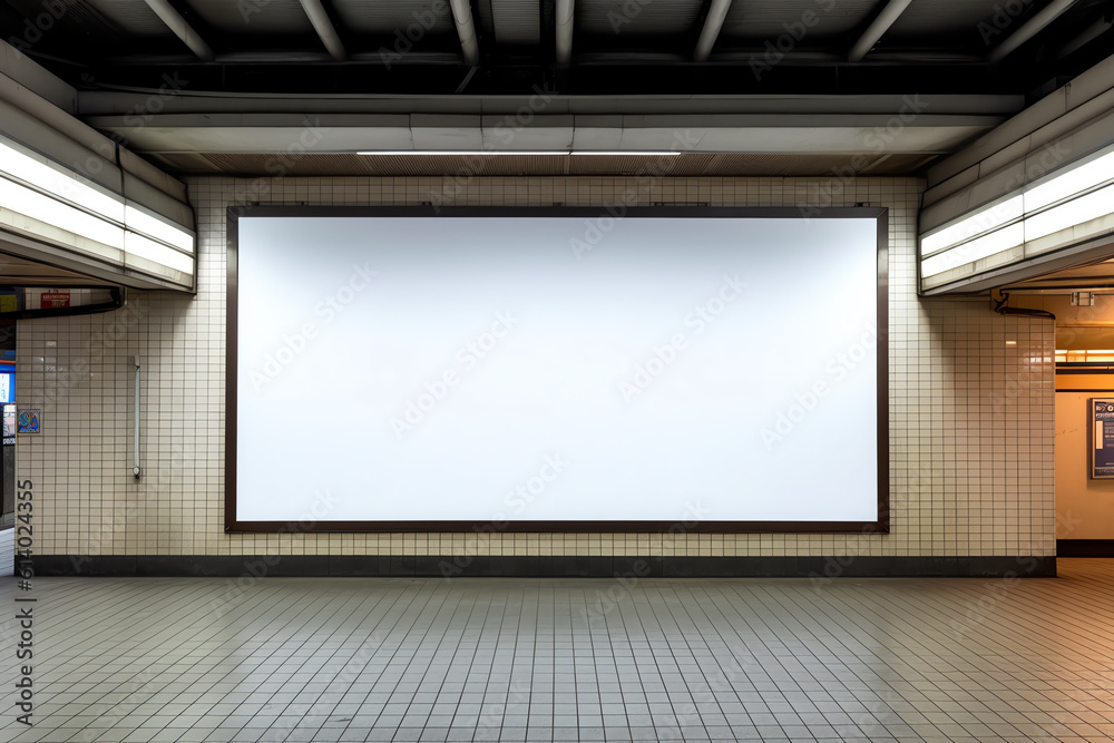 Poster generative ai blank billboard in bus stop at night with the lights of the cars passing by, great cop