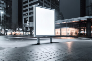 Generative AI Blank sign at bus stop for your advertisement or graphic design - obrazy, fototapety, plakaty