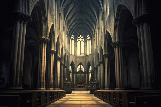 Generative AI Inside an empty church in Normandy, France.