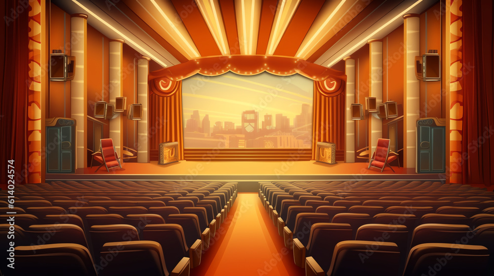 Poster generative ai the wonderful world of cinema, vector background with screen and red seats