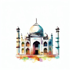 Harmonious Beauty: Watercolor Illustration of the Taj Mahal, Generative AI