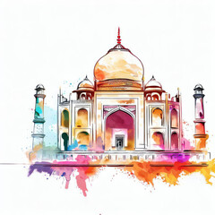 Timeless Symbol: Watercolor Illustration of the Taj Mahal, Generative AI