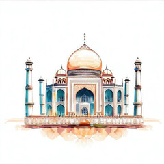 Delicate Impressions: Watercolor Illustration of the Taj Mahal, Generative AI