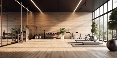 Zelfklevend Fotobehang Generative AI 3d rendering modern loft gym and fitness © Generative AI