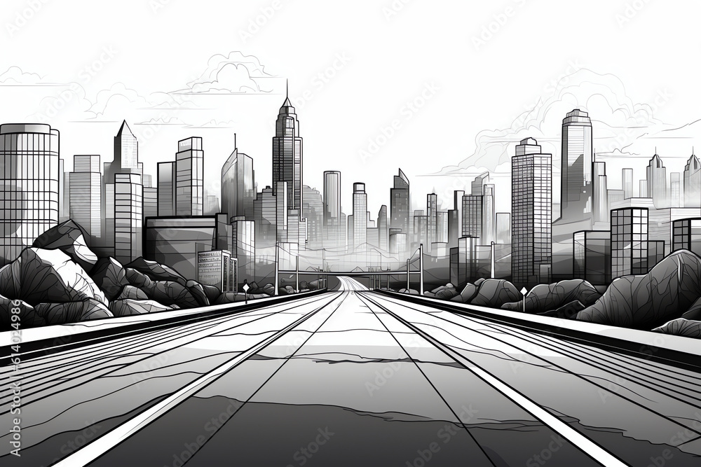 Aufkleber generative ai asphalt highway and urban buildings