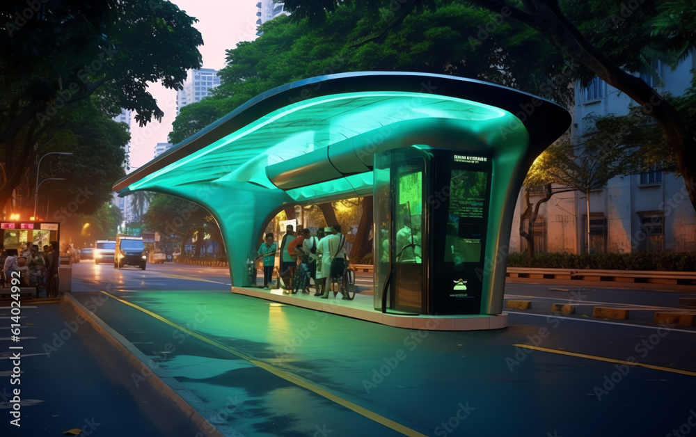 Aufkleber generative ai jakarta, 11 june 2023 - empty bus stop in the jakarta, small shelters for public trans
