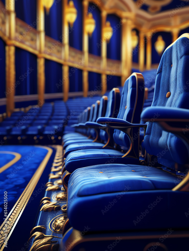 Poster generative ai blue empty seats in the audience prepared for the participants of the conference or pr