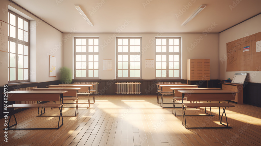 Aufkleber Generative AI 3d rendering. empty school classroom. education concept