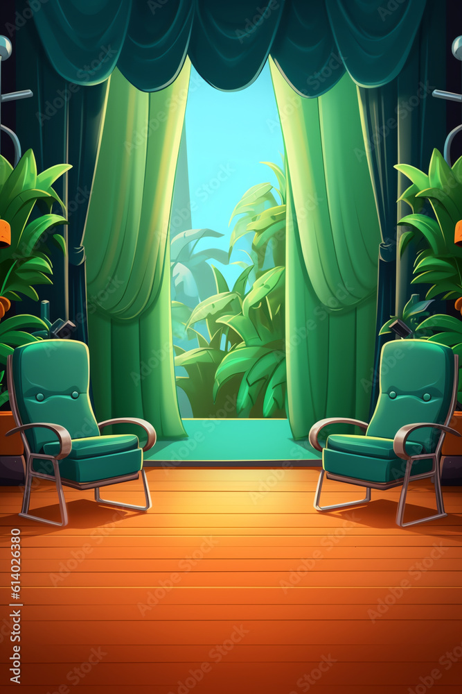 Poster generative ai movie theater hall with seat rows for audience and cinema projector. vector cartoon il