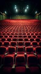 Generative AI Empty red seats for cinema, theater, conference or concert