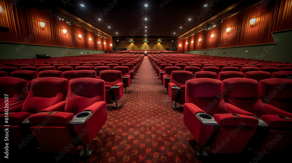 Poster Generative AI Empty movie theater with red seats