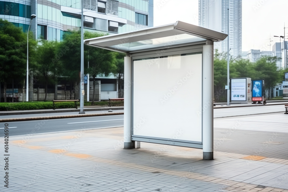 Aufkleber Generative AI Jakarta, 11 June 2023 - Empty bus stop in the Jakarta, Small shelters for public transportation, halte, bus station