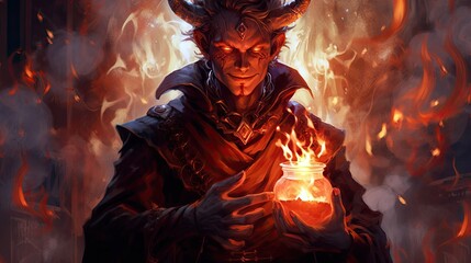 A tiefling warlock with an infernal pact. - obrazy, fototapety, plakaty