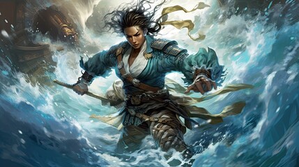 A water genasi pirate with the power to control tides and summon watery minions.