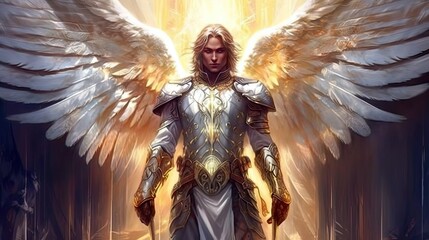 An aasimar paladin who possesses radiant wings that emit a soothing light.