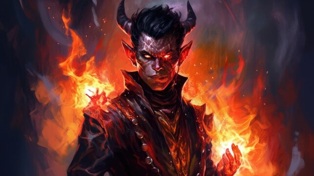 A tiefling warlock who wields dark fire.