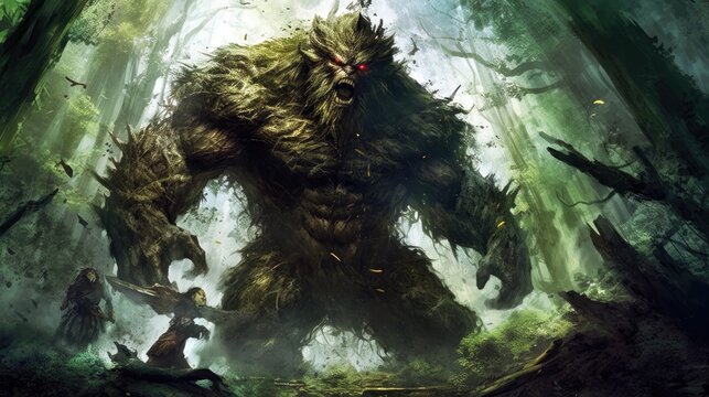 A towering goliath druid who can transform into a massive tree.